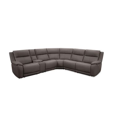 Oxford Furniture 6-Piece Leather Power Reclining Sectional in Madrid Mocha, , large