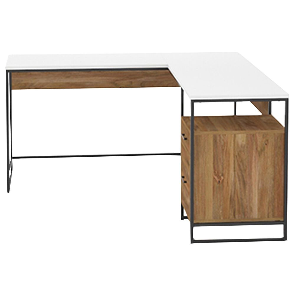 Sauder Tremont Row L-Shaped Desk in Sindoori Mango and White, , large