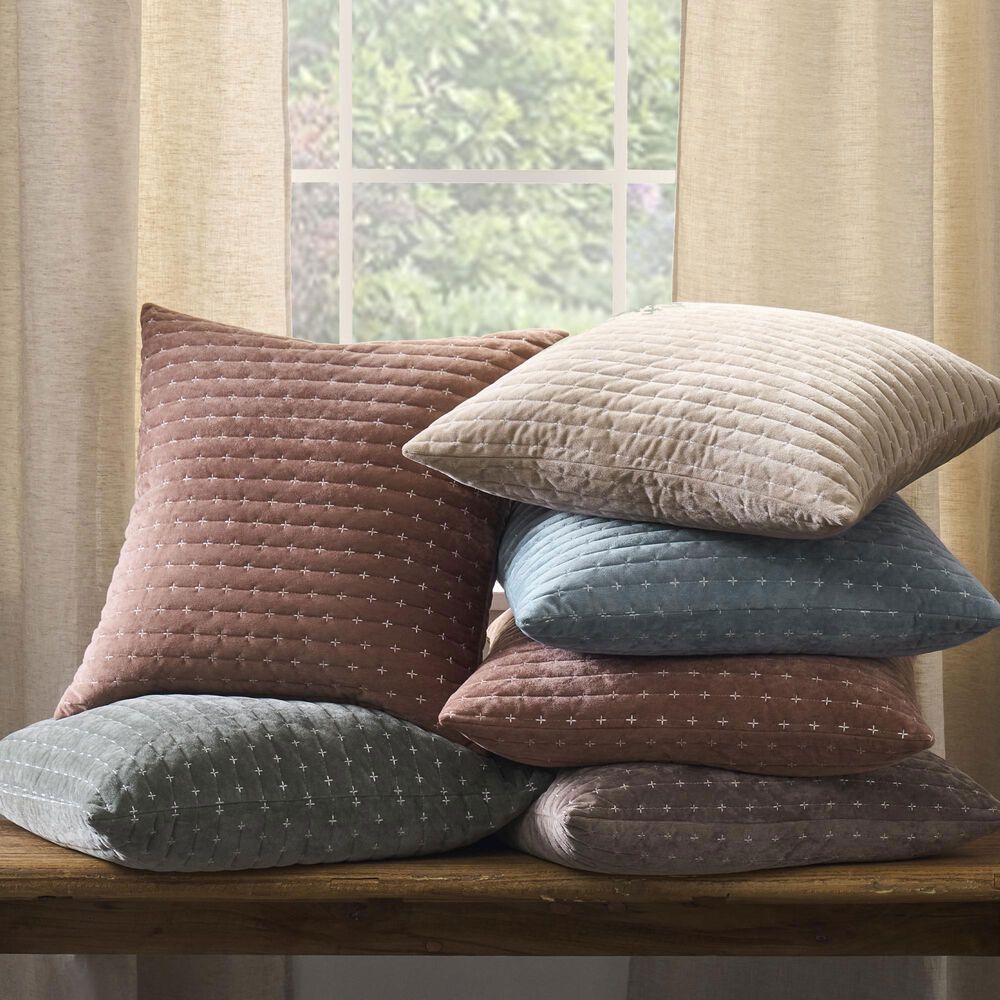 Levtex Velvet Stitch 20" Square Throw Pillow in Chambray, , large
