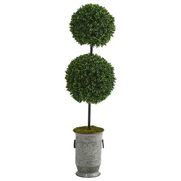Nearly Natural Inc Indoor/Outdoor 50" Boxwood Topiary Tree with Vintage Metal Planter in Green, , large