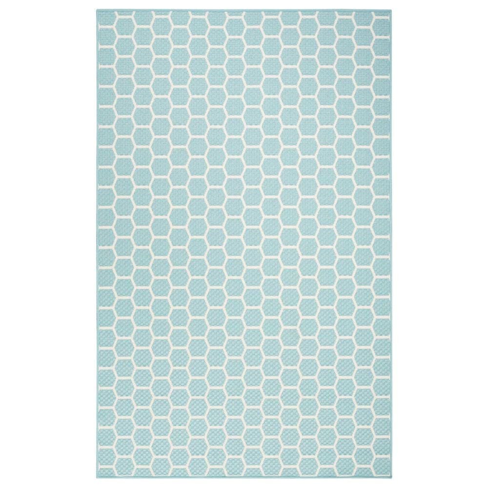 Nourison Twist Reversible 6" x 9" Aqua Indoor/Outdoor Area Rug, , large