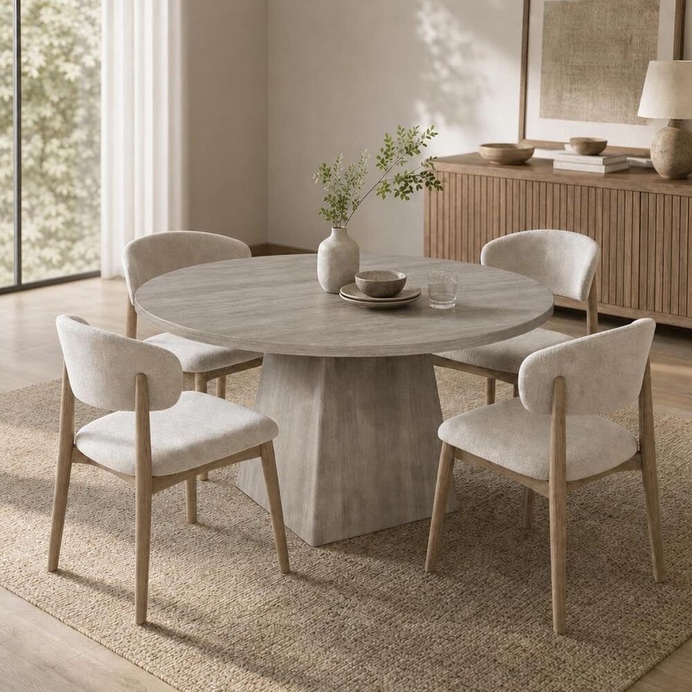 GARVEE 47" Round Dining Table with Pedestal Base in Gray - Table Only, , large