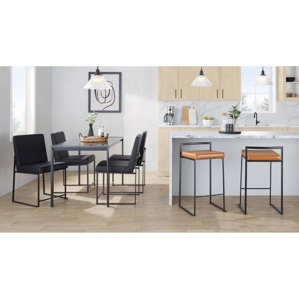Lumisource Fuji Stackable Counter Stool with Camel Faux Leather Cushion in Black &#40;Set of 2&#41;, , large
