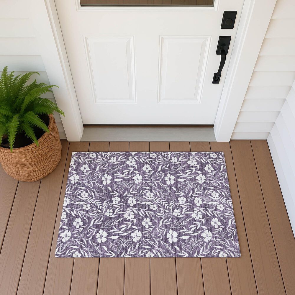Dalyn Rug Company Soft Essentials Floral Purple 1'8" x 2'6" Indoor/Outdoor Area Rug, , large