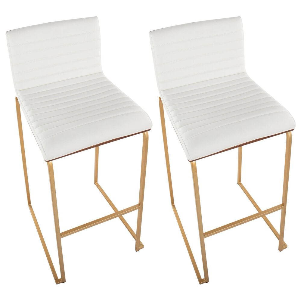 LumiSource Mason Mara Barstool with White Cushion in Gold and Walnut (Set of 2), , large