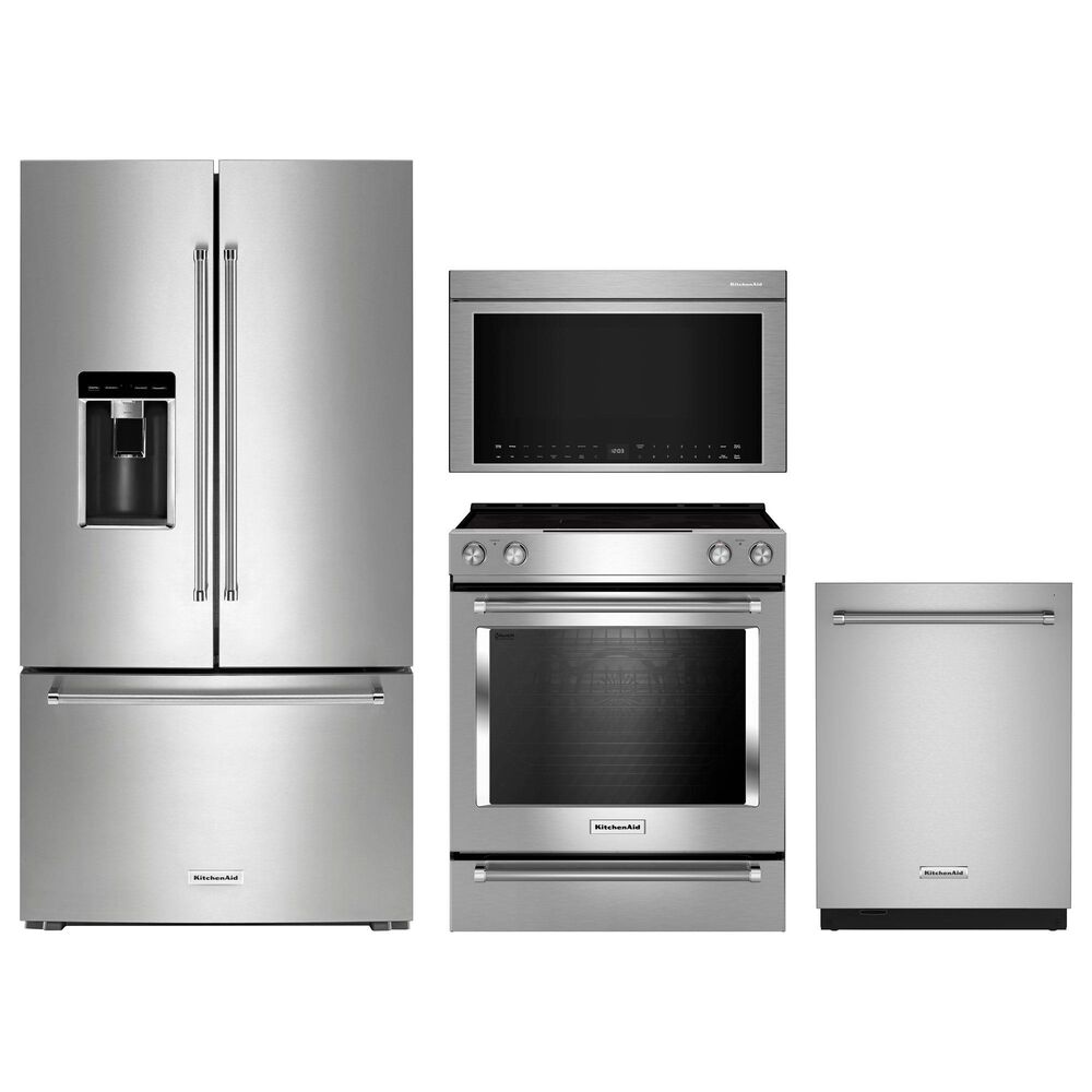 KitchenAid 4pc Kitchen Package with Refrigerator, Range, Microwave, and Dishwasher in Stainless Steel, , large
