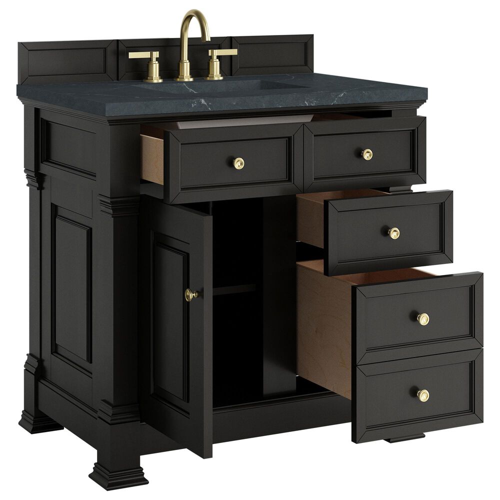 James Martin Vanities Brookfield 36&quot; Single Bathroom Vanity in Black Onyx with 3 cm Charcoal Soapstone Quartz Top and Rectangular Sink, , large