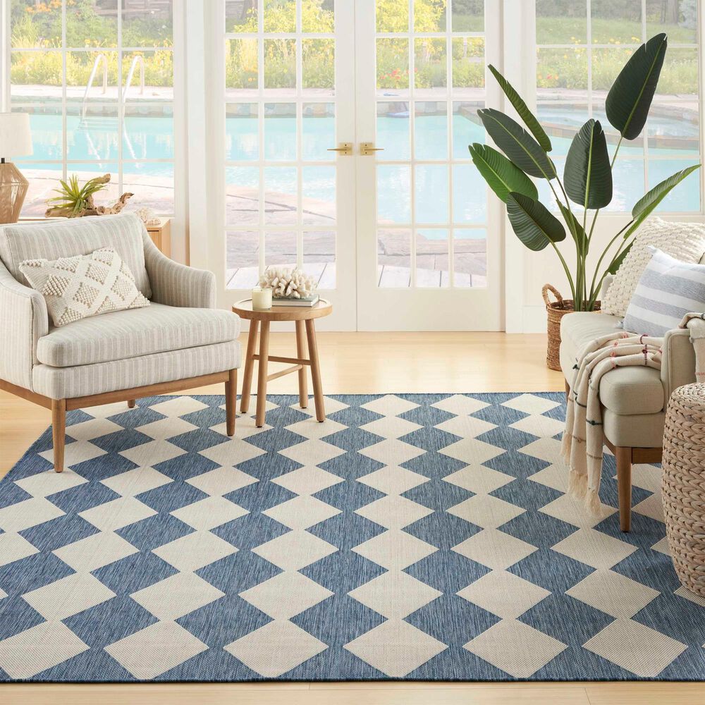 Nourison Positano Geometric Navy Blue 7&#39; x 10&#39; Indoor/Outdoor Area Rug, , large