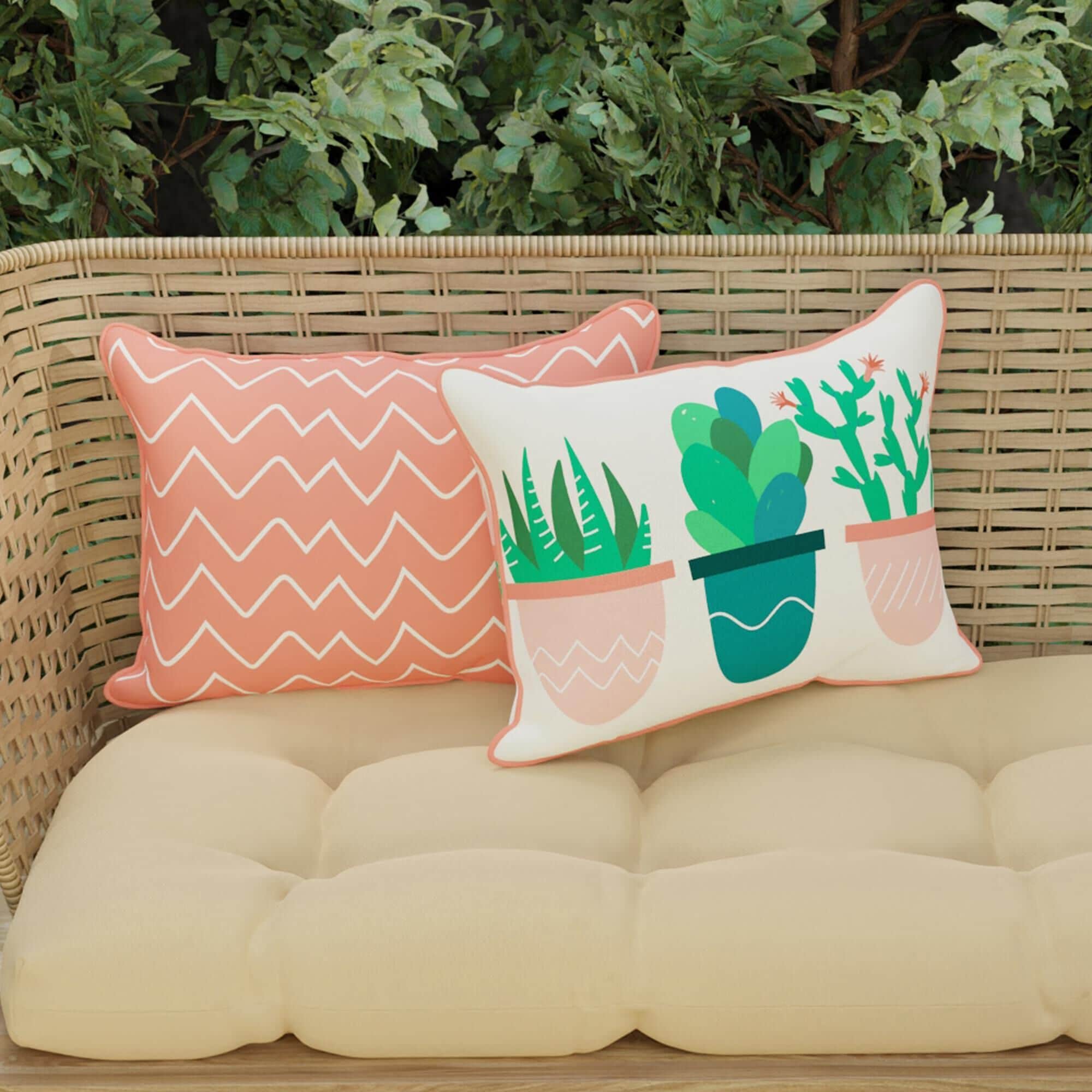 Jordan Manufacturing Succulent 12 x 16 Outdoor Lumbar Pillow with Welt in White and Multicolor NFM