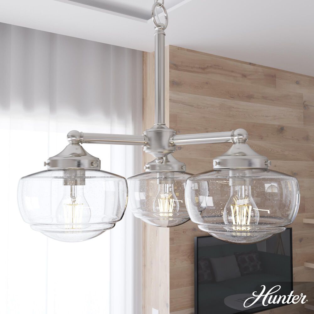 Hunter Saddle Creek 3-Light Chandelier with Clear Seeded Shade in Brushed Nickel, , large