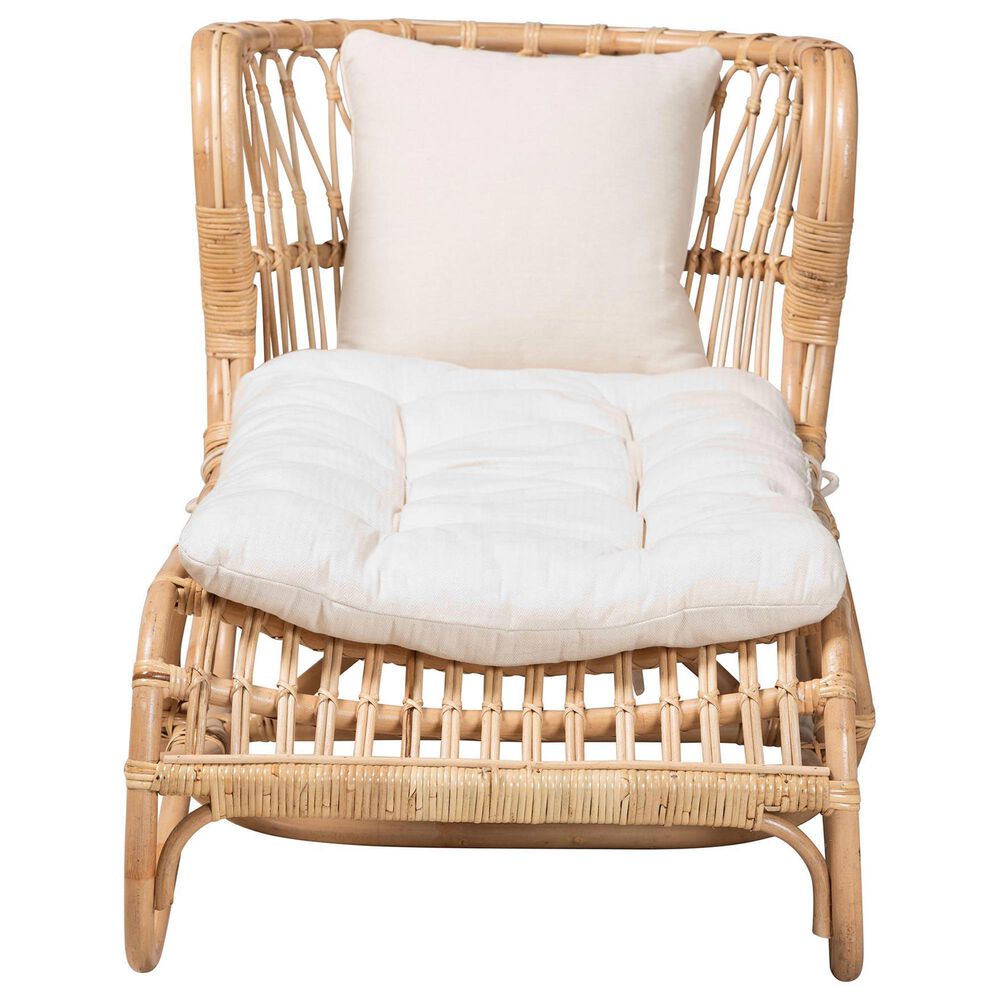 Baxton Studio Delara Chaise with Natural Brown Rattan in White, , large