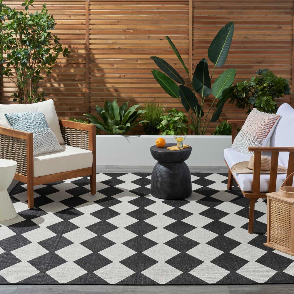 Nourison Positano Geometric Black 8&#39; x 10&#39; Indoor/Outdoor Area Rug, , large