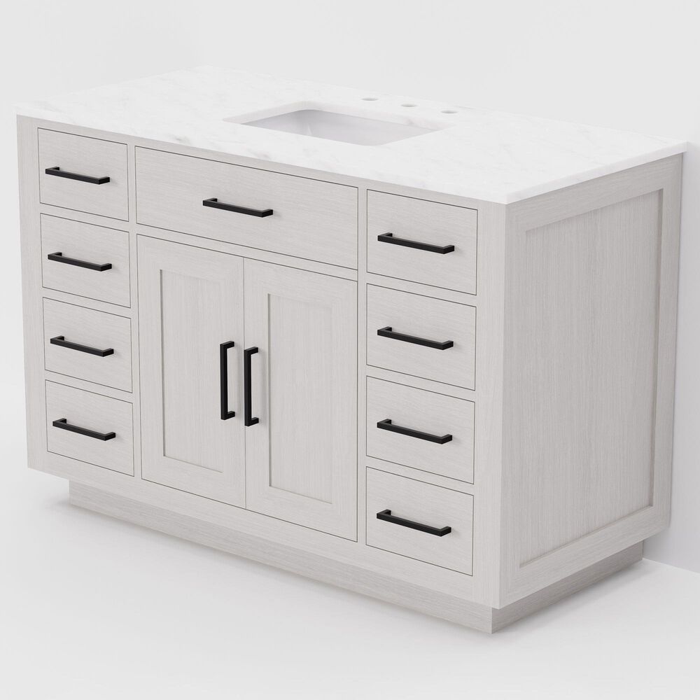 Lexora Home Abbey 48" Single Bathroom Vanity in White Oak with 2 cm White Carrara Marble Top and Rectangular Sink, , large