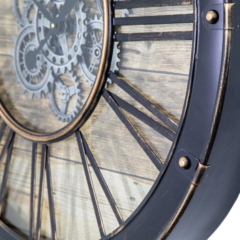 Yosemite Home Decor Venetian Woodgrain Gear Clock in Brown and Bronze, , large