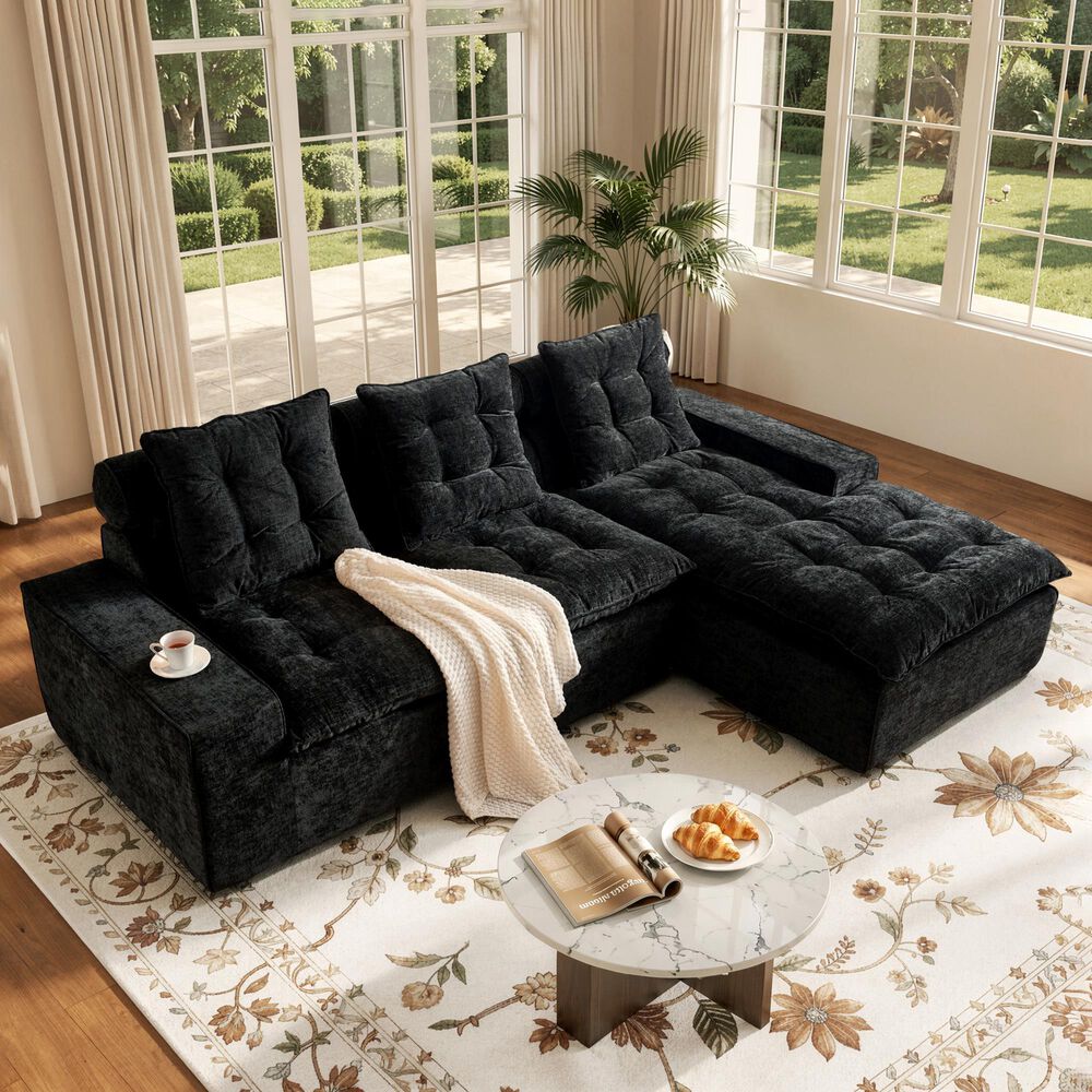 HOMLUX 2-Piece Right Facing Sectional with Chaise in Black, , large