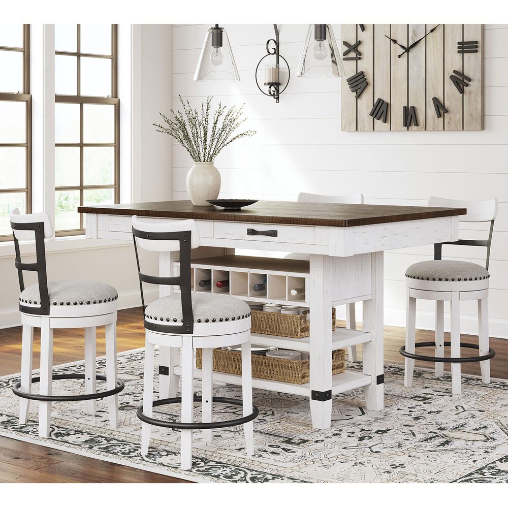 Ashley Valebeck 5-Piece Counter Height Dinning Set in Distressed Vintage White, Warm Brown and Black, , large