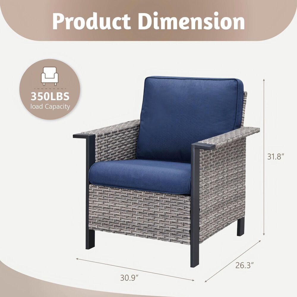 Sunwell Garden Patio Stationary Chair with Brown Frame and Square Armrests in Navy (Set of 2), , large