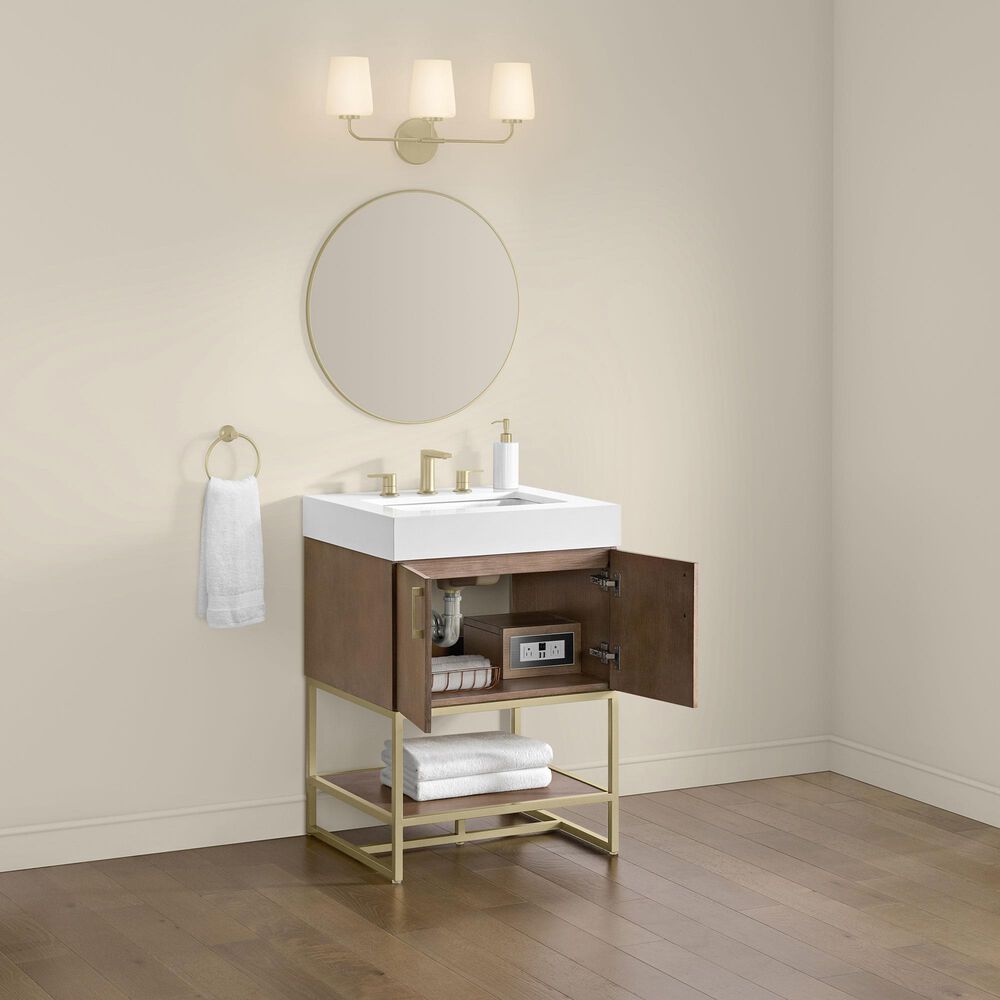 37B Mauri 24" Single Bathroom Vanity with Metal Baase in Walnut Drift with High-Profile 4" White Composite Stone Top, , large