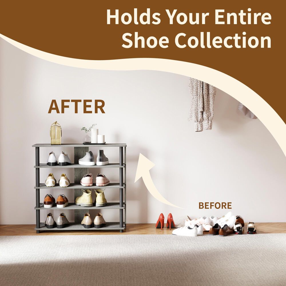 HOMLUX 5-Tier Shoe Rack in French Oak and Black, , large