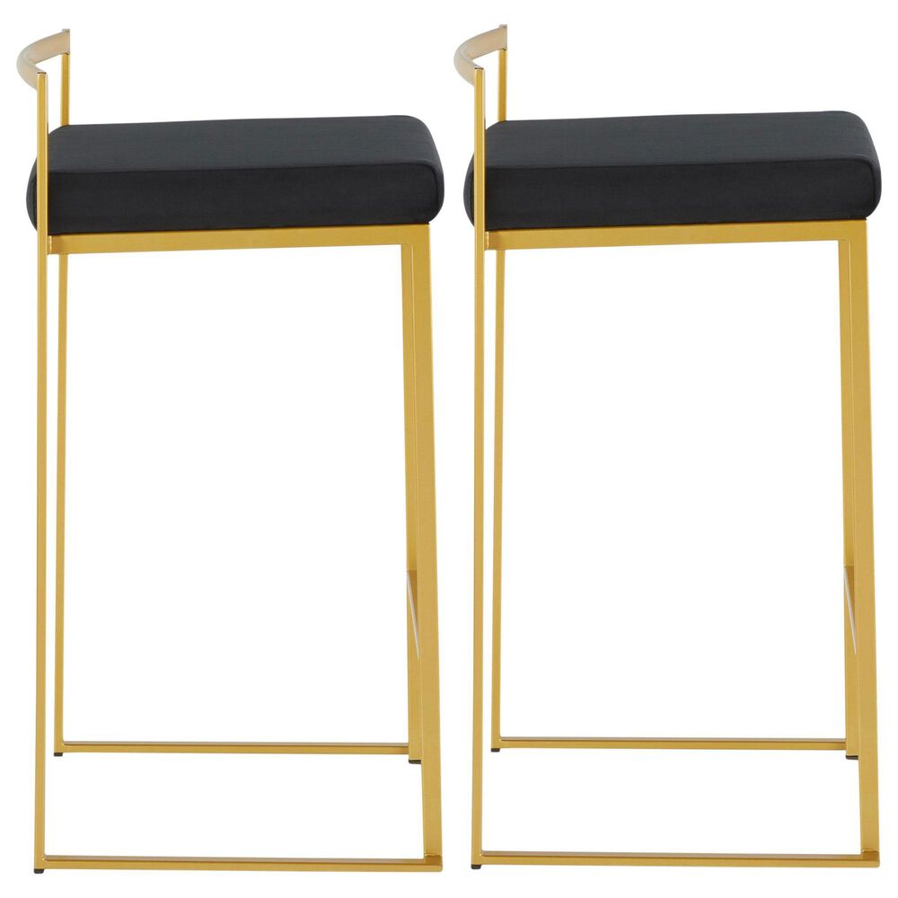 Lumisource Fuji Stackable Counter Stool with Black Velvet Cushion in Gold &#40;Set of 2&#41;, , large
