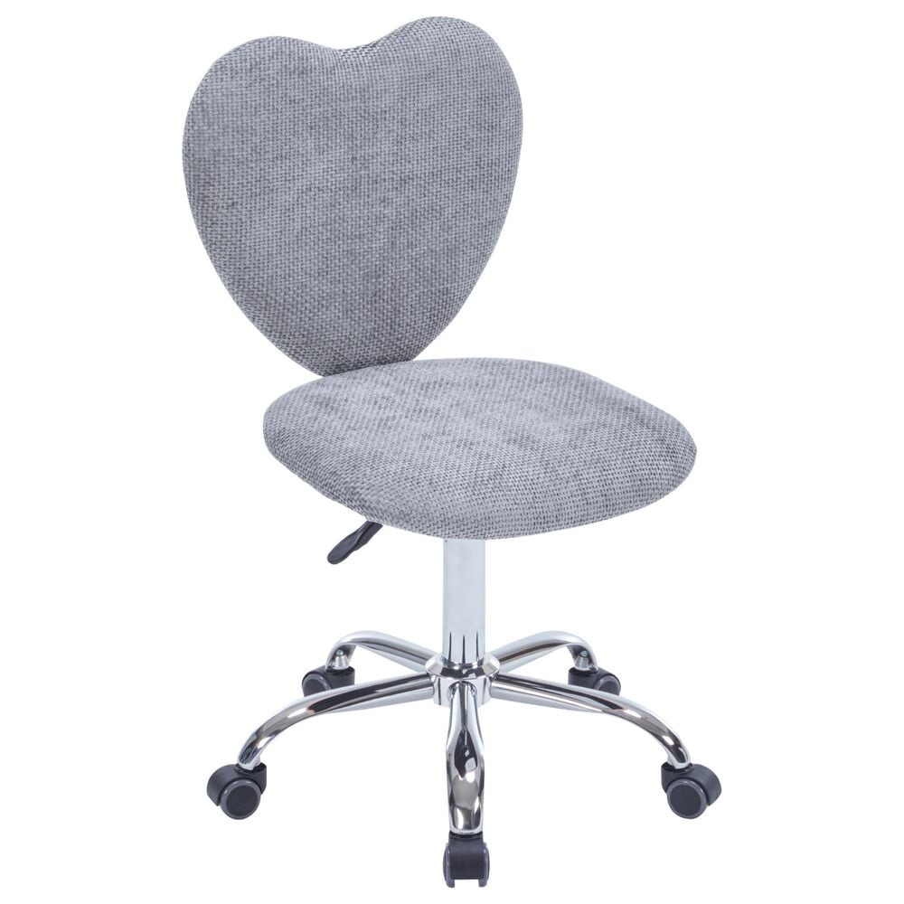 Impressions Vanity Heart Linen Swivel Vanity Chair with Grey Cushion in Matte Silver, , large