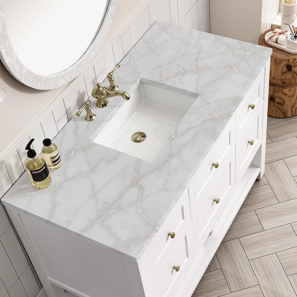 James Martin Vanities Breckenridge 48" Single Bathroom Vanity in Bright White with 3 cm Eternal Jasmine Pearl Silestone Top, Rectangular Sink and FreePower Wireless Charger, , large