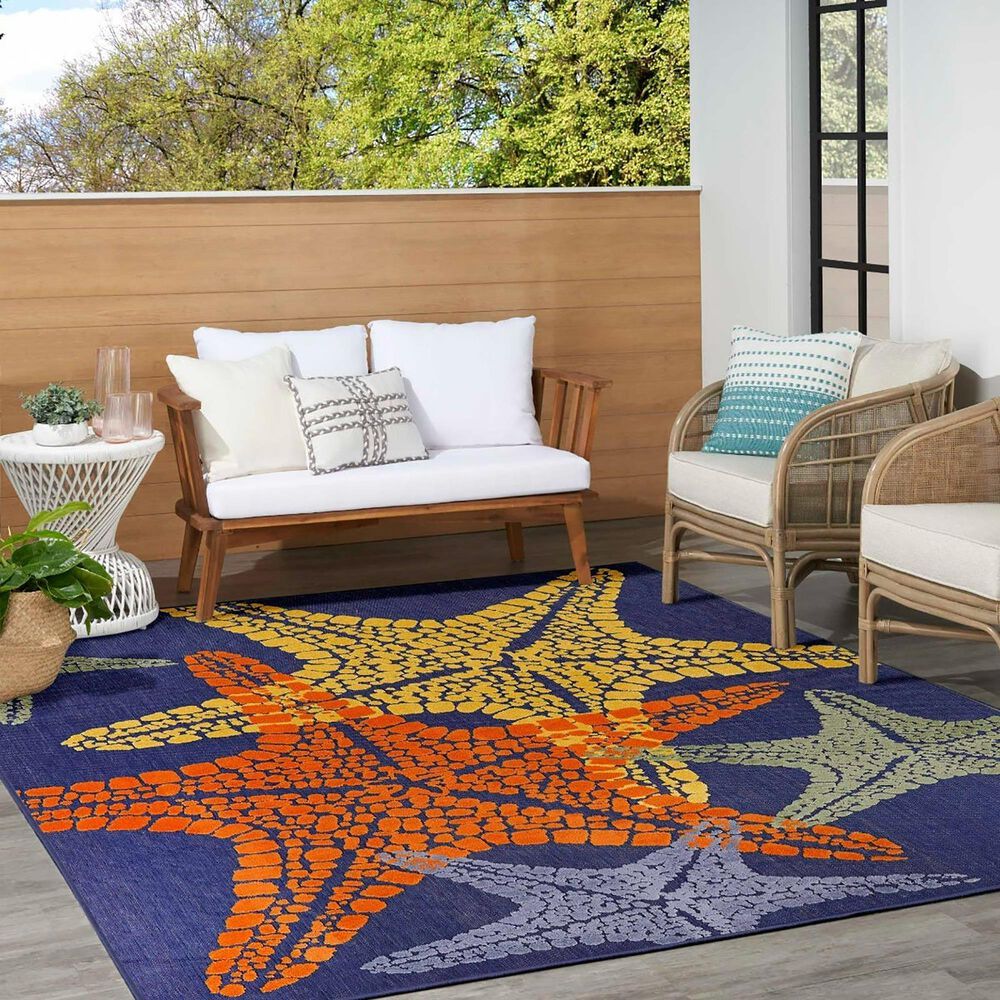 Nourison Aloha 9&#39; x 12&#39; Blue and Multicolor Indoor/Outdoor Area Rug, , large