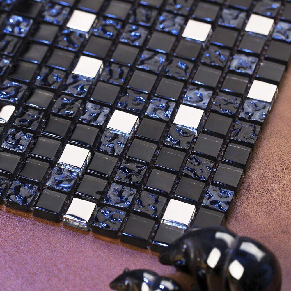 Mirrella Mesh Pess Black And Blue 12 X 12 Glass And Stone Mosaic Tile Nebraska Furniture Mart