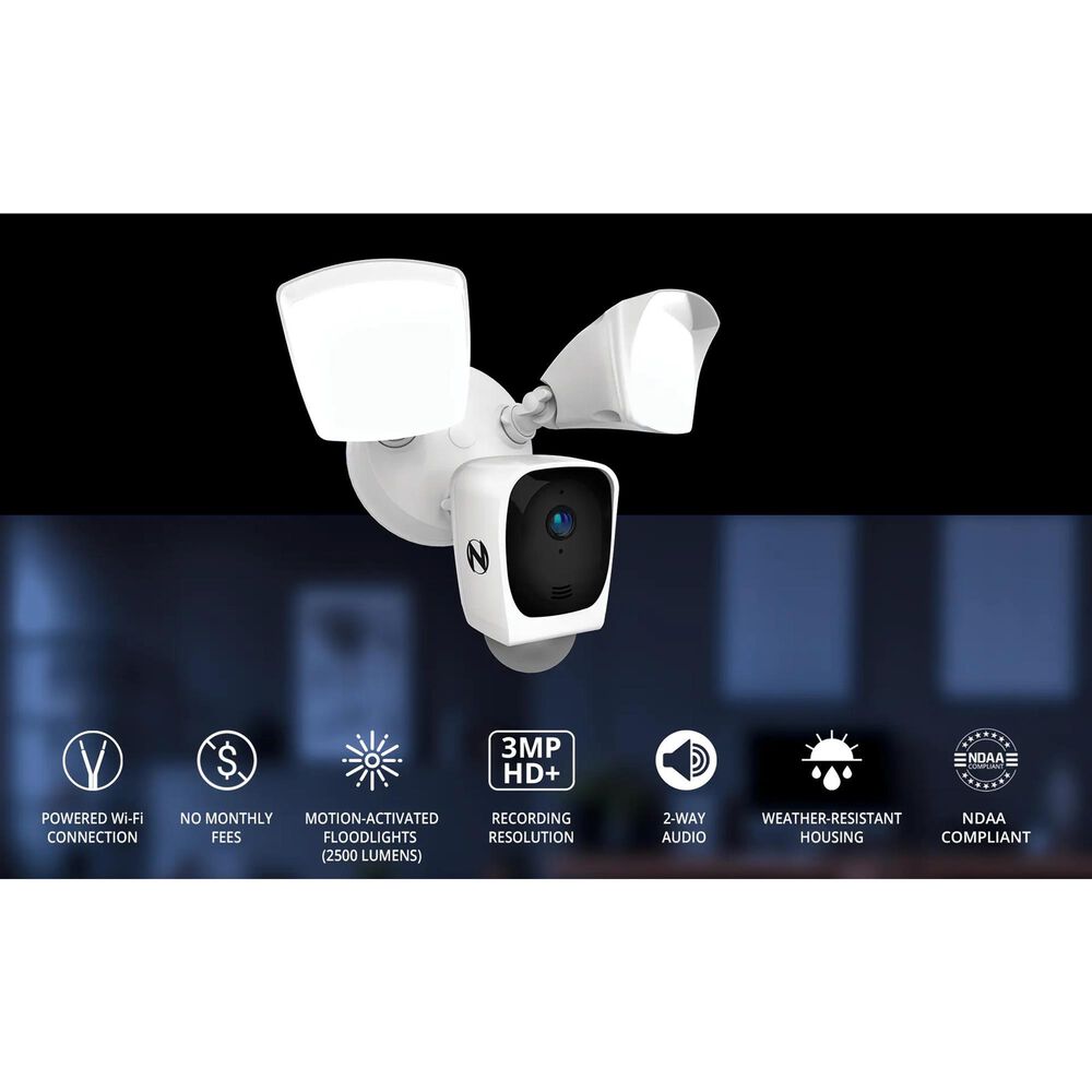 Night Owl Powered Wi-Fi Floodlight Deterrence HD+ Camera with 2-Way Audio - White, , large