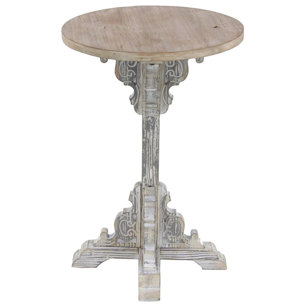 Maple and Jade Intricately Carved Scroll Accent End Table in Distressed Gray and Dark Brown, , large