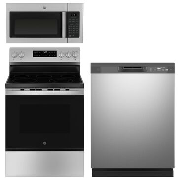 GE Appliances 3-Piece Kitchen Package with 30" Electric Range and 1.6 Cu. Ft. Microwave Oven in Stainless Steel, , large