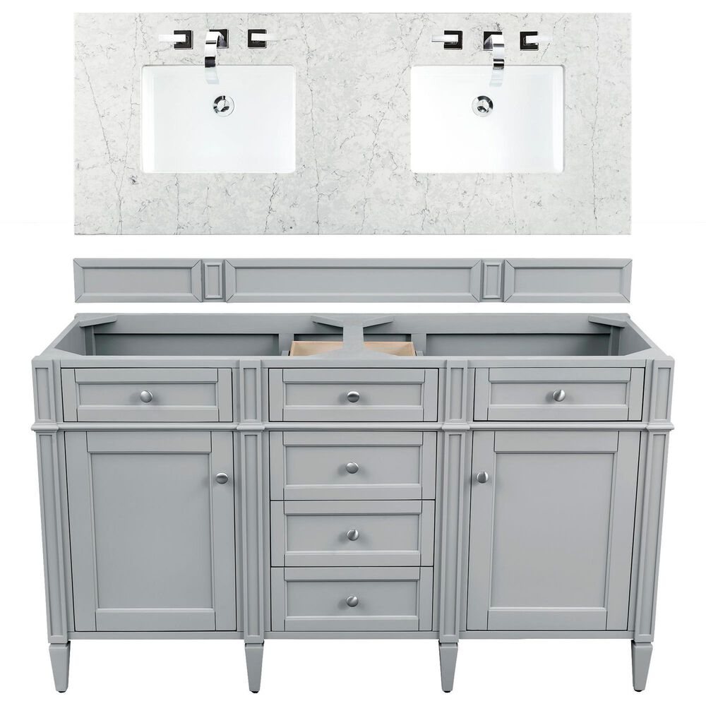 James Martin Vanities Brittany 60" Double Bathroom Vanity in Urban Gray with 3 cm Eternal Jasmine Pearl Quartz Top, , large