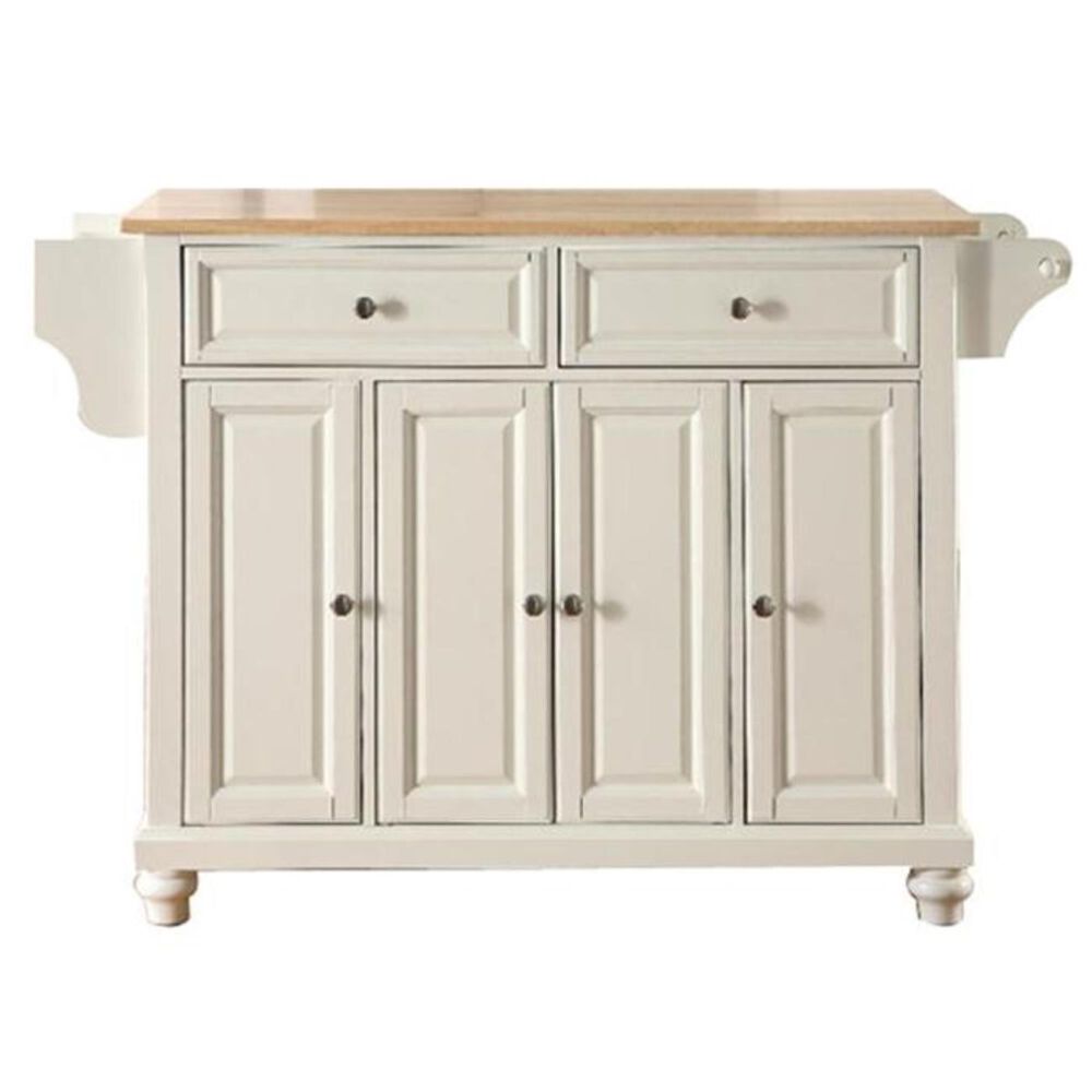 Crosley Furniture Cambridge Natural Wood Top Kitchen Island in White, , large