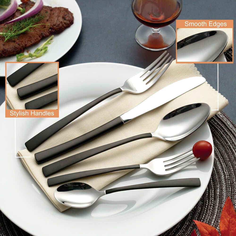 Gifts Plus 20-Piece Flatware Set in Stainless Steel and Matte Black, , large