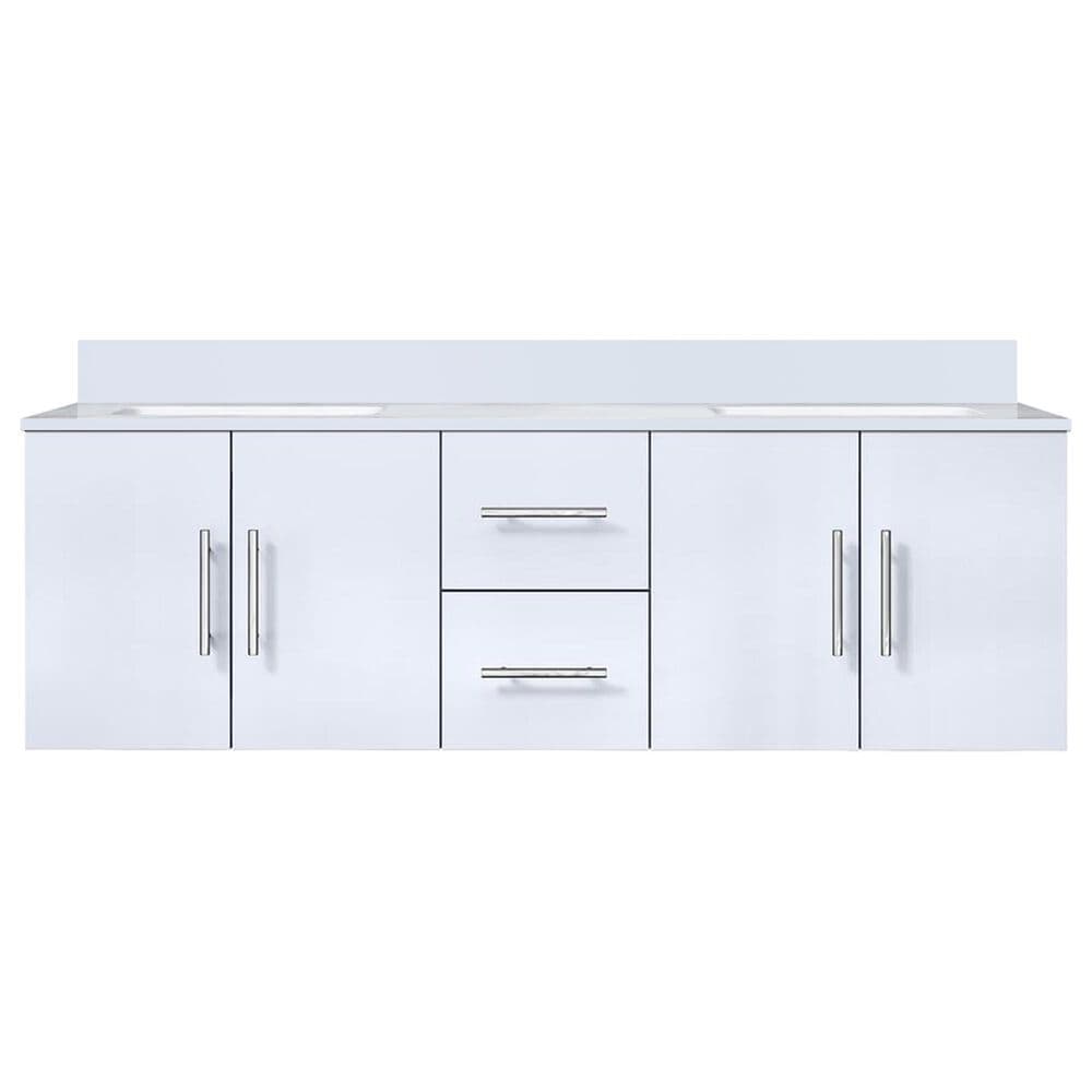 Lexora Home Geneva 60&quot; Double Bathroom Vanity in Glossy White with 2 cm White Quartz Top and Rectangular Sinks, , large