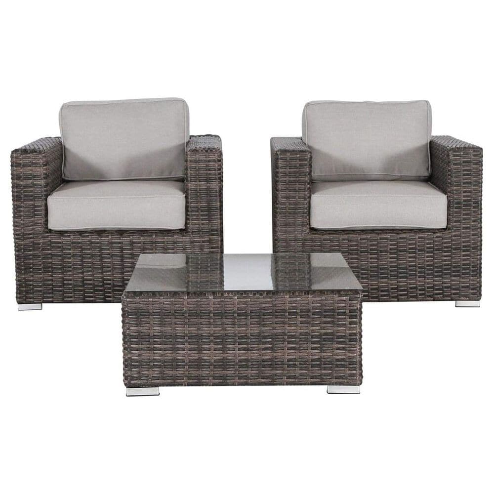 Hearth and Haven 3-piece Outdoor Wicker Conversation Set with Glass-Top Coffee Table and Welted Cushion in Gray, , large