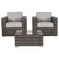 Hearth and Haven 3-piece Outdoor Wicker Conversation Set with Glass-Top Coffee Table and Welted Cushion in Gray, , large