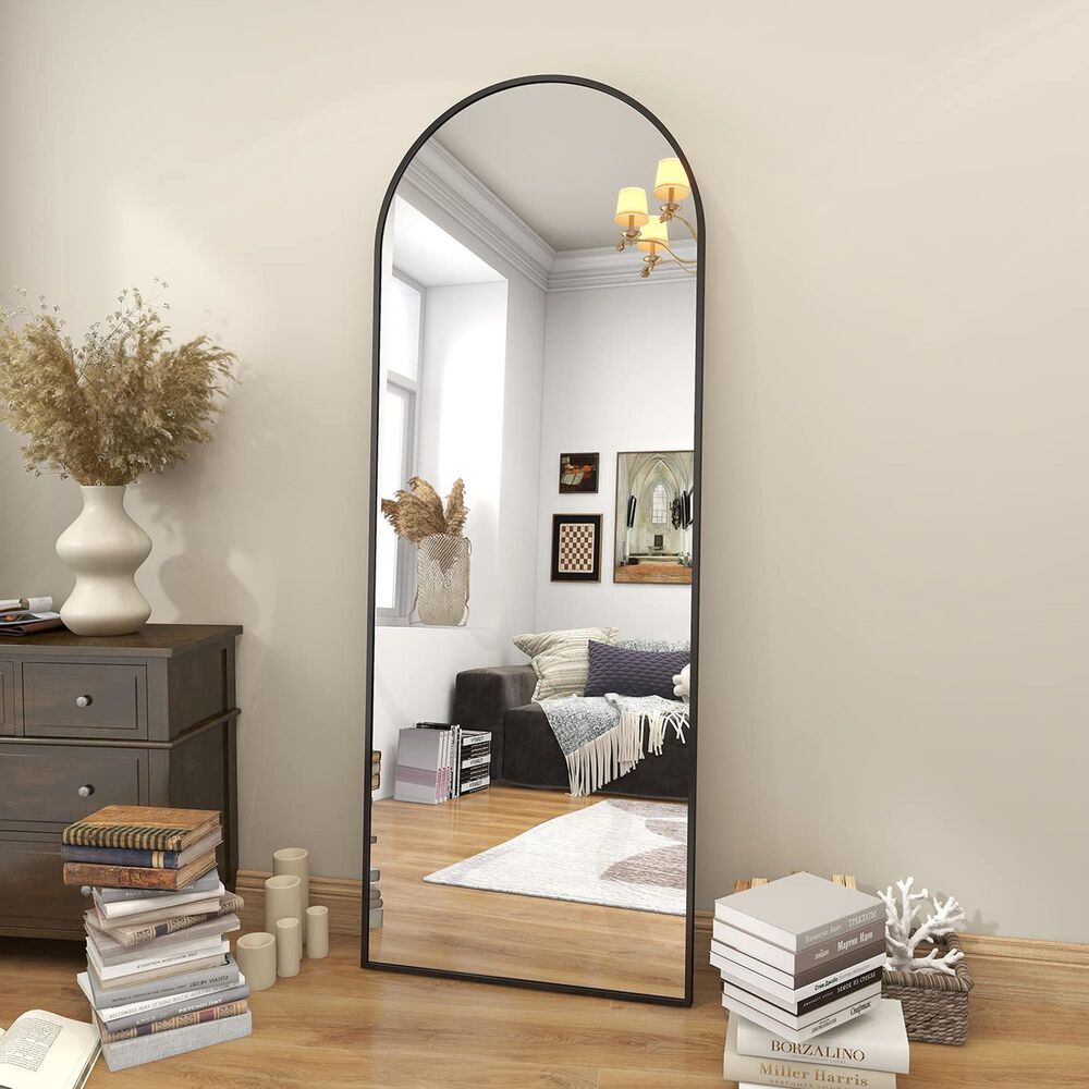 HOMLUX 21" x 64" Full Length Arched Floor Mirror in Black, , large