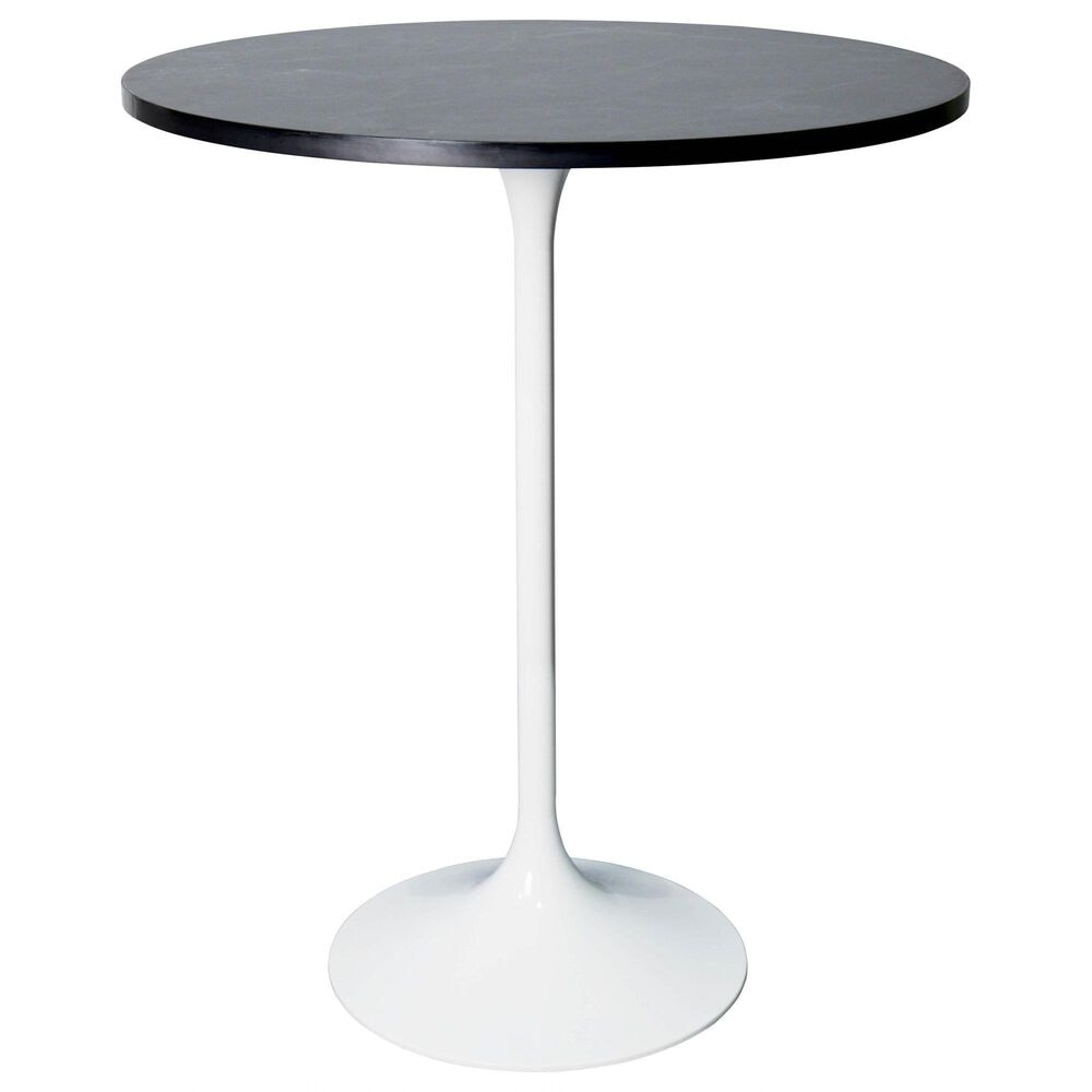 Leisuremod Verve 27" Round Bar Height Dining Table with Sintered Stone Top in White and Black - Table Only, , large