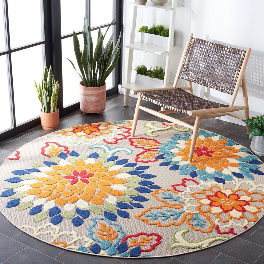 Safavieh Cabana 6&#39;7&quot; Round Ivory and Orange Area Performance Rug, , large