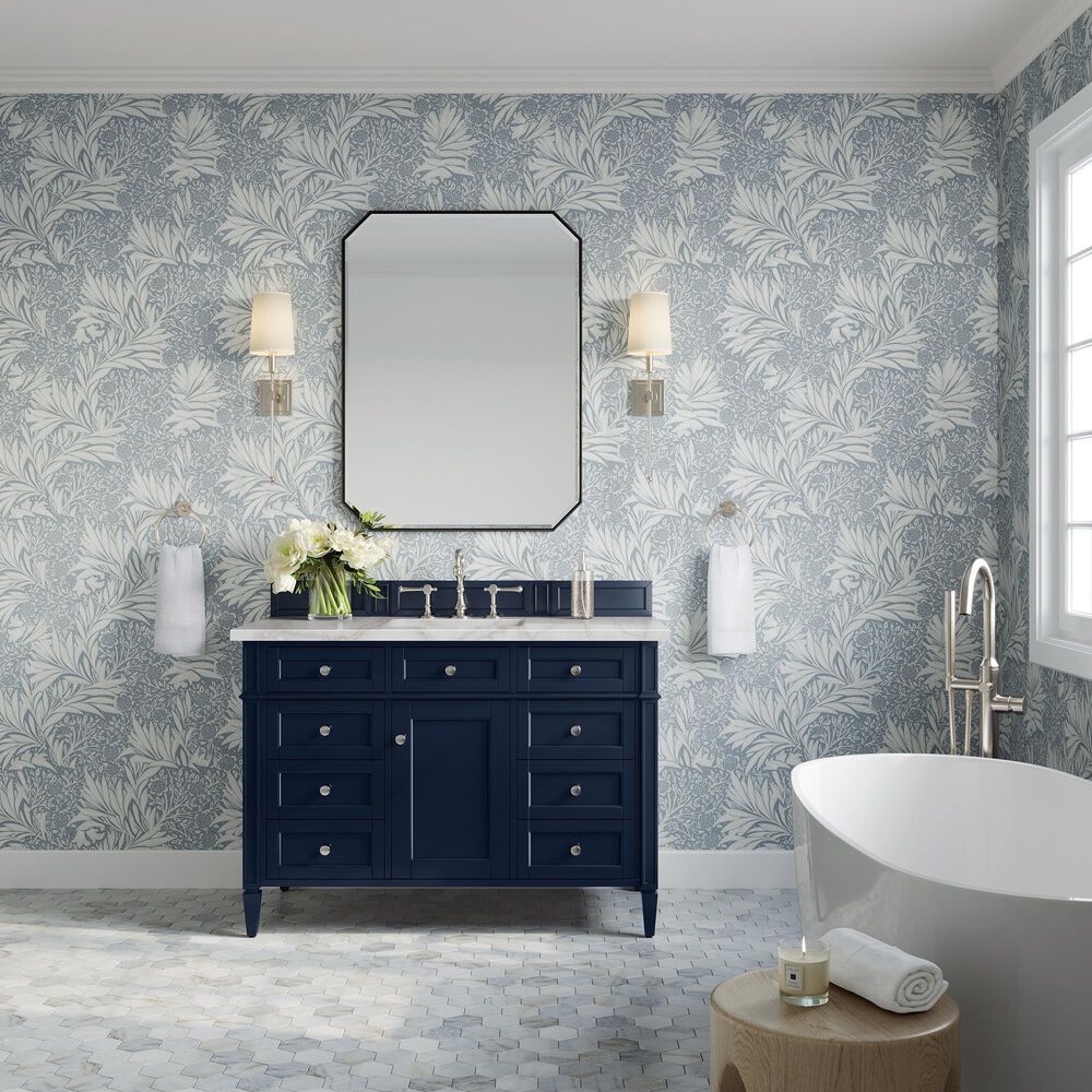 James Martin Vanities Brittany 48&quot; Single Bathroom Vanity in Victory Blue with 3 cm Victorian Silver Quartz Top and Rectangular Sink, , large