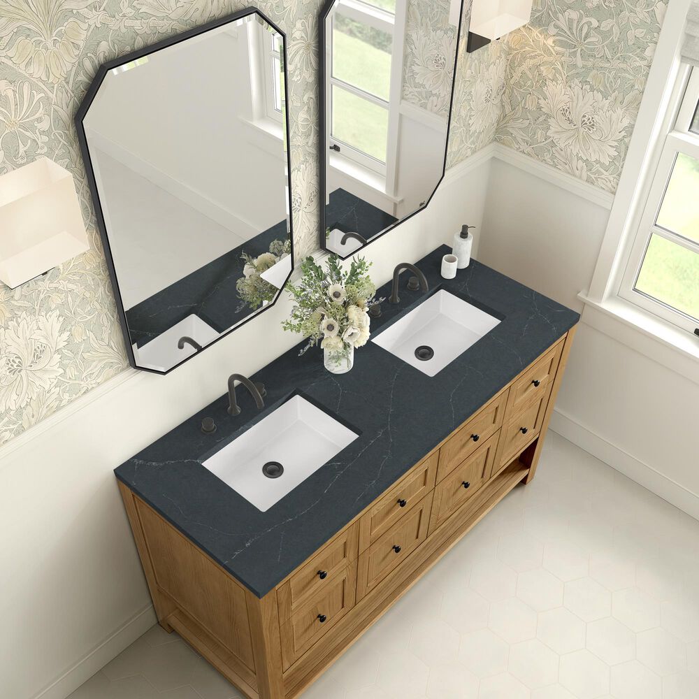 James Martin Vanities Breckenridge 60&quot; Double Bathroom Vanity in Light Natural Oak with 3 cm Charcoal Soapstone Quartz Top and Rectangular Sinks, , large