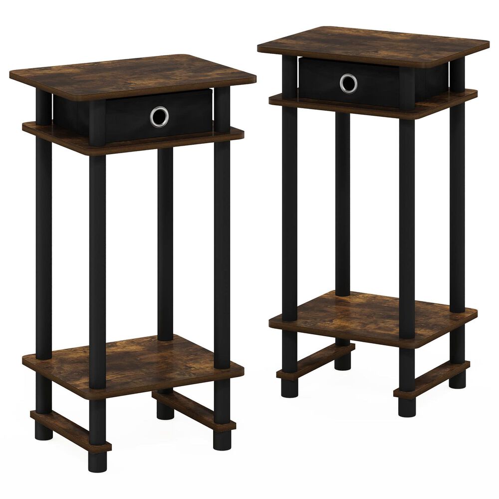 HOMLUX Tall End Table with Bin in Amber Pine and Black (Set of 2), , large