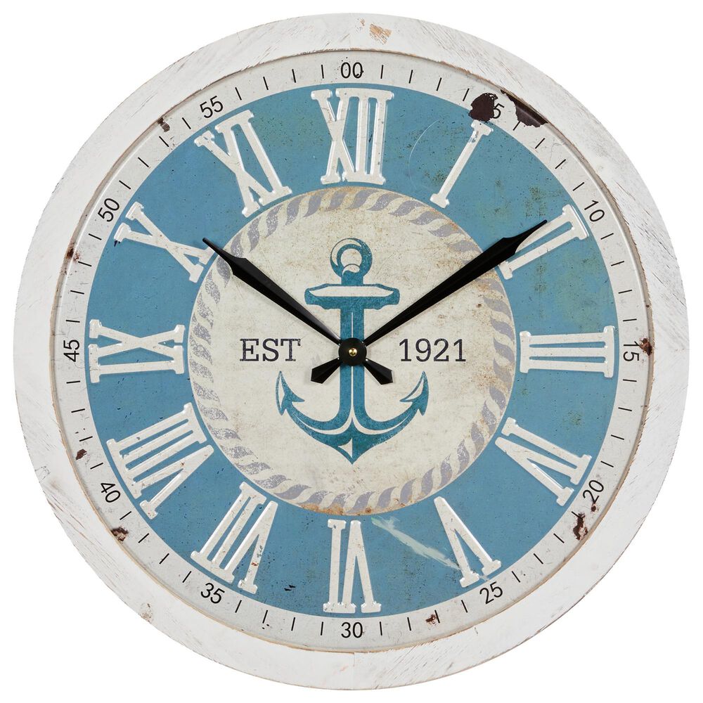 Maple and Jade 24" Wall Clock in White and Blue, , large