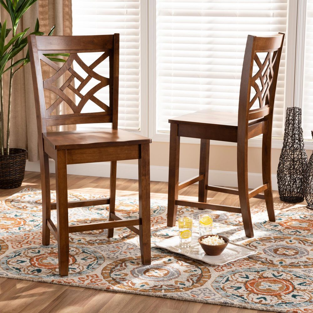 Baxton Studio Nicolette Counter Stool in Walnut Brown (Set of 2), , large