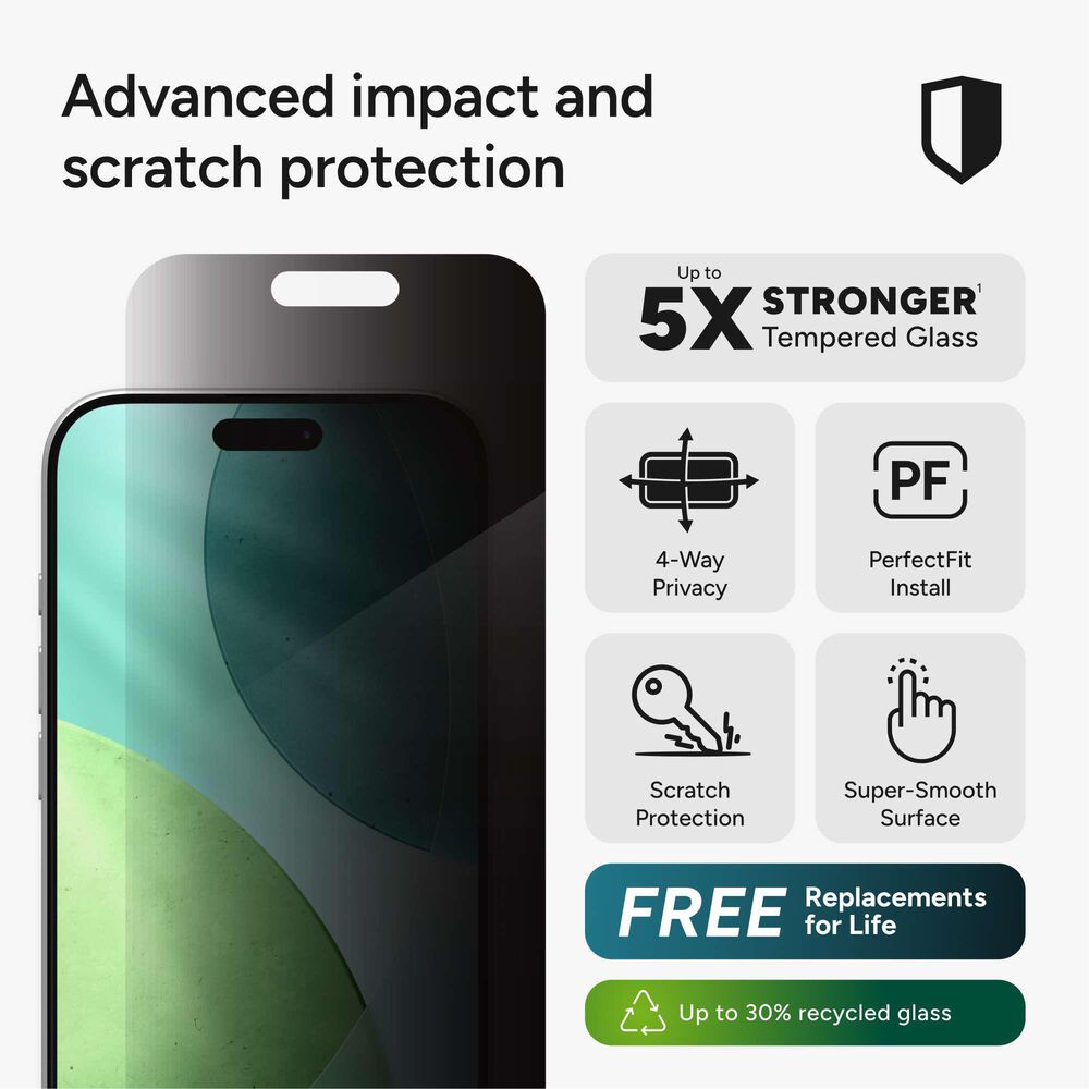 Zagg InvisibleShield XTR Privacy Glass Screen Protector for Apple iPhone Air in Clear, , large
