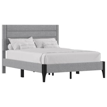 Richlands Furniture Maryhill Queen Platform Bed with Light Gray Upholstery in Black, , large