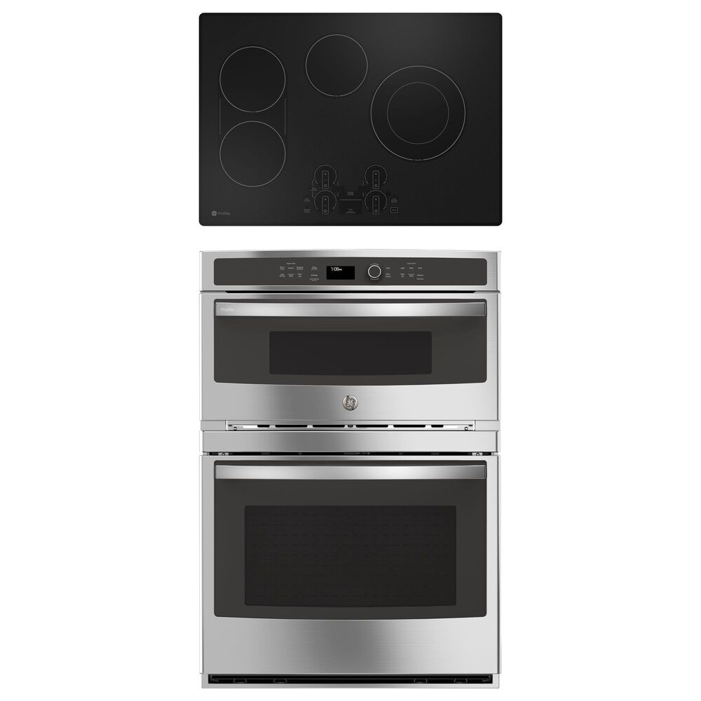 GE Profile 2-Piece Kitchen Package with Stainless Steel 30" Built-In Combination Convection Wall Oven and 30" Electric Cooktop in Black, , large