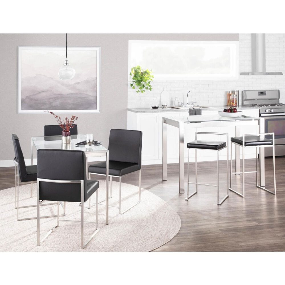 Lumisource Fuji Side Chair with Black Faux Leather Cushion in Brushed Stainless Steel &#40;Set of 2&#41;, , large