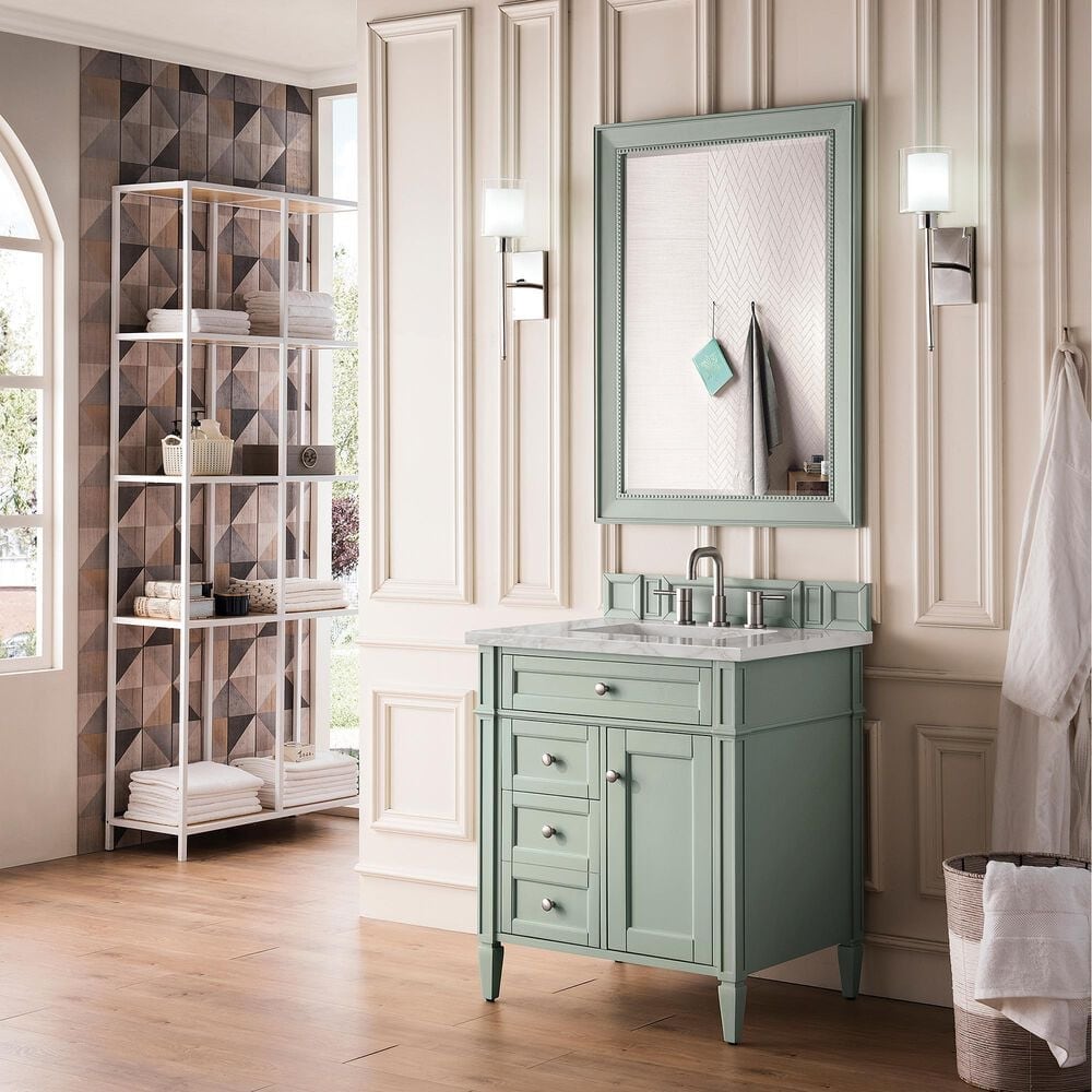James Martin Vanities Brittany 30&quot; Single Bathroom Vanity in Sage Green with 3 cm Victorian Silver Quartz Top and Rectangular Sink, , large